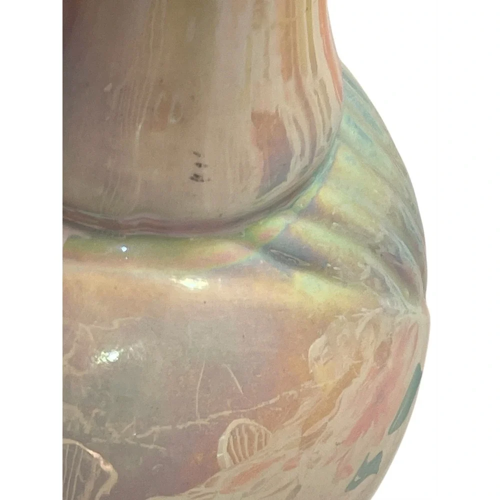 Vtg Iridescent Ceramic Vase 12